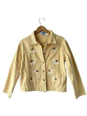 Vintage WEK Woman Daisy Jacket Made in USA Yellow Cottagecore Large